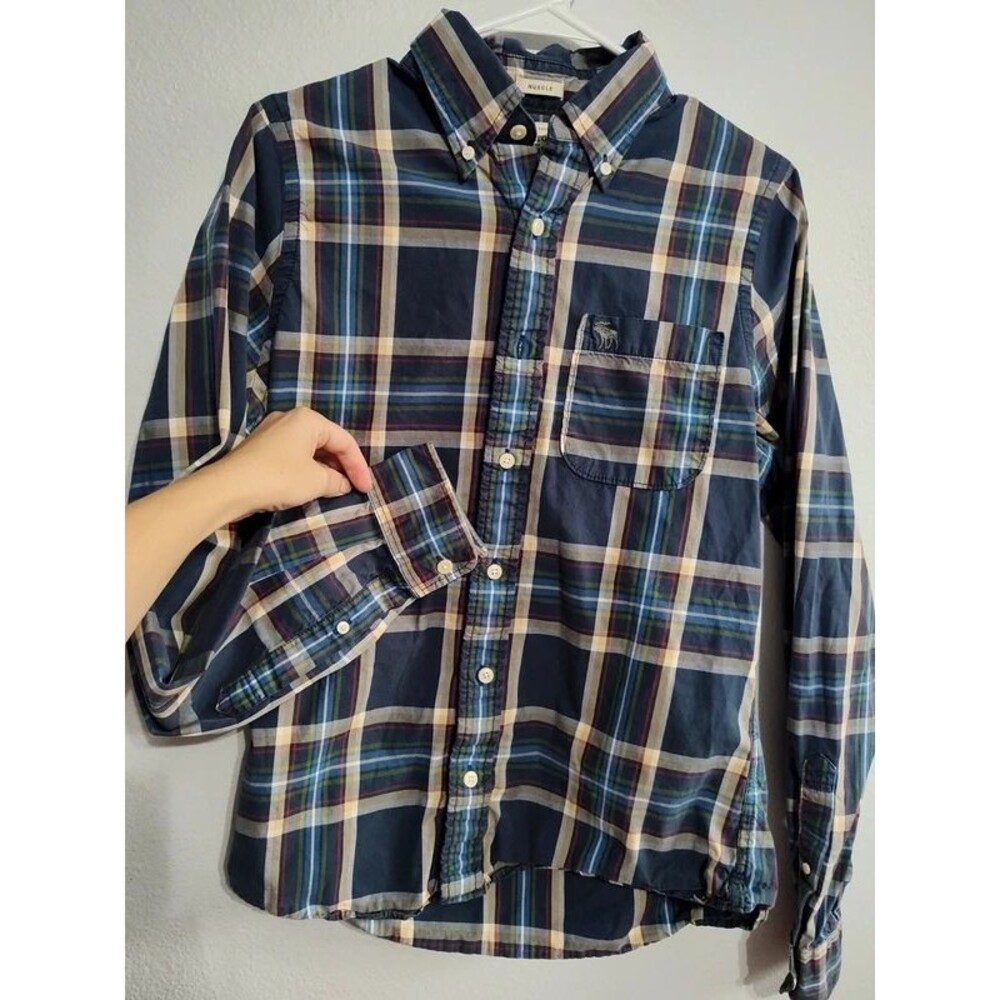 Abercrombie and Fitch muscle men's plaid long sleeve button down shirt (read) M